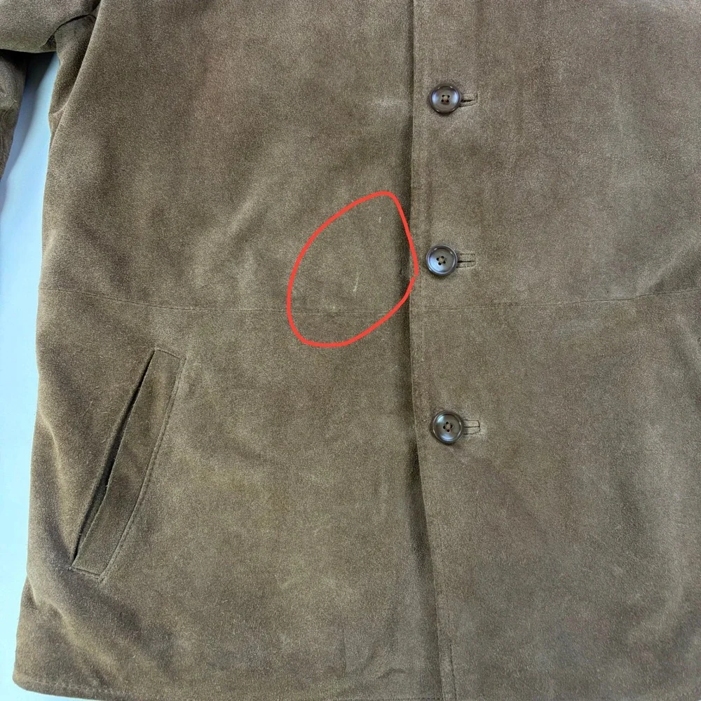 J.Crew Suede Leather Car Coat Mens Medium Brown Quilted Lined Button Jacket